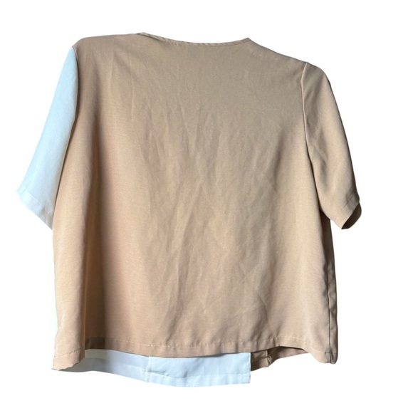 SHEIN Curve Women’s X LPlus Blouse Shirt Asymmetrical Button Colorblock Neutral - Picture 2 of 3